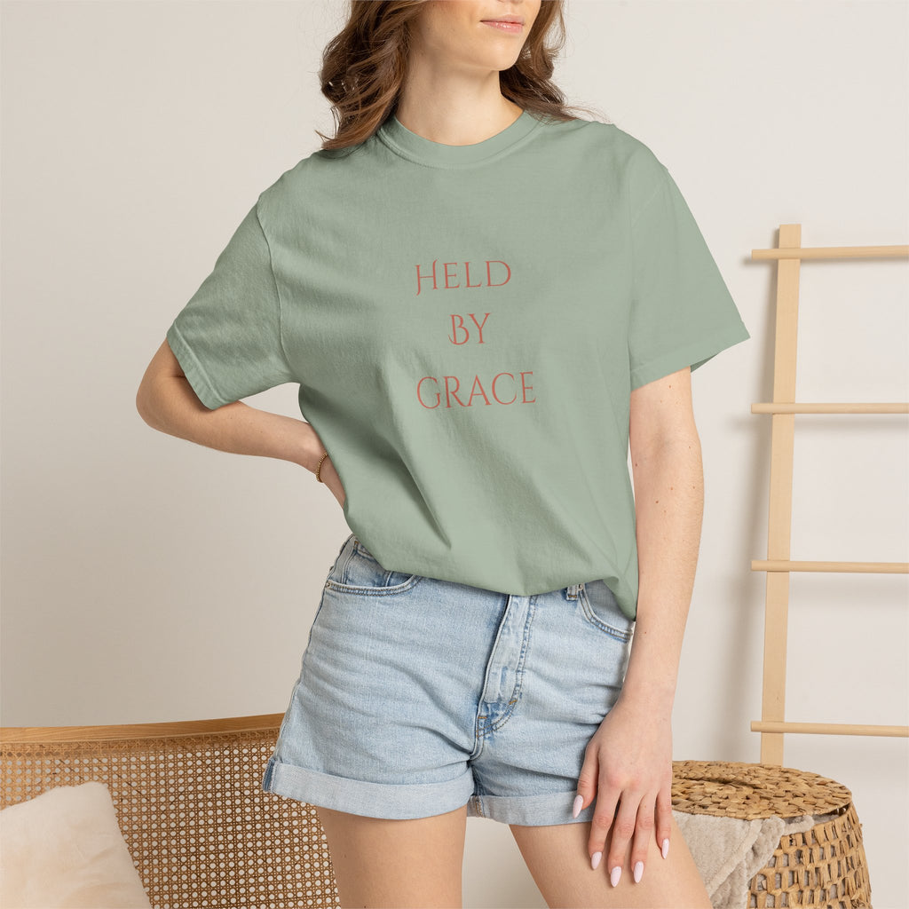 Held By Grace T-Shirt — Floral Cross Back Christian Tee