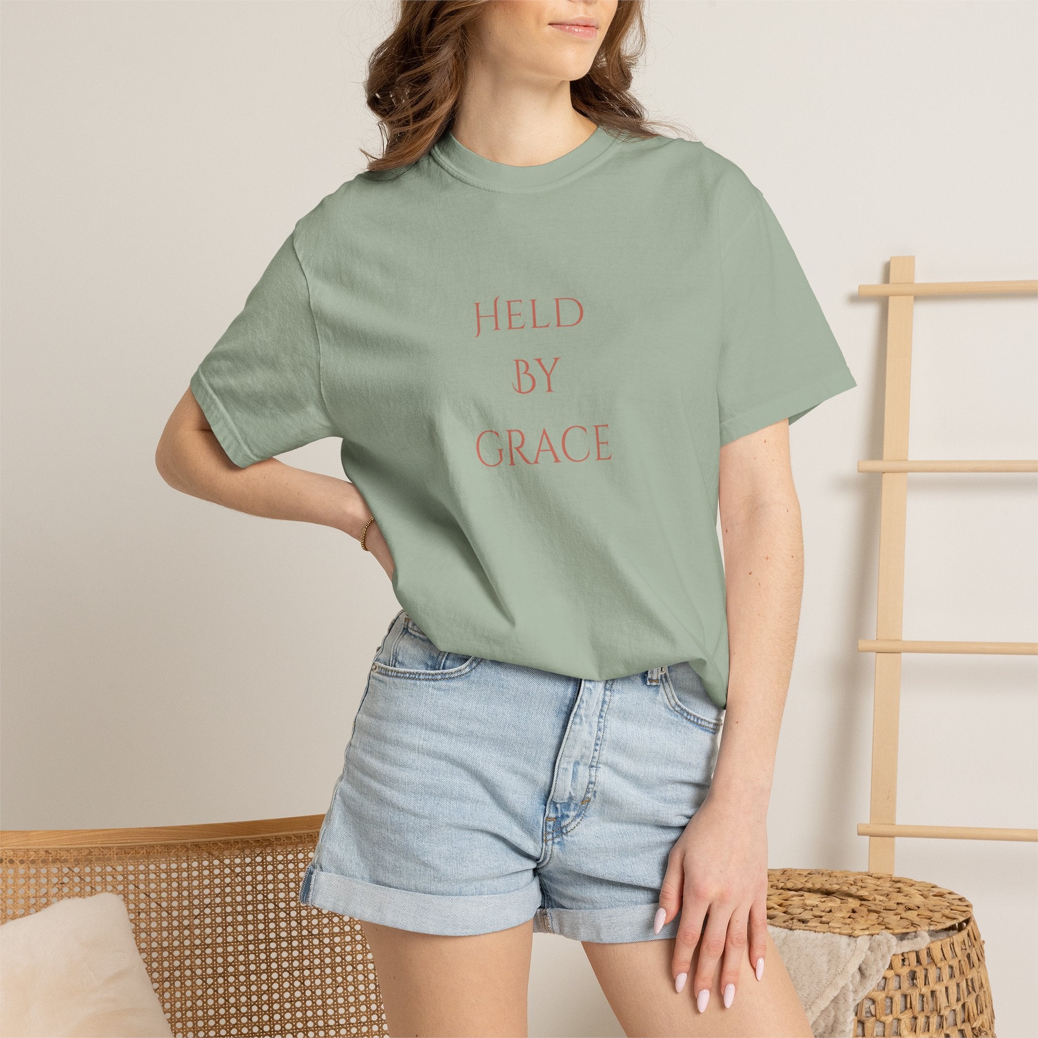Held By Grace T-Shirt — Floral Cross Back Christian Tee