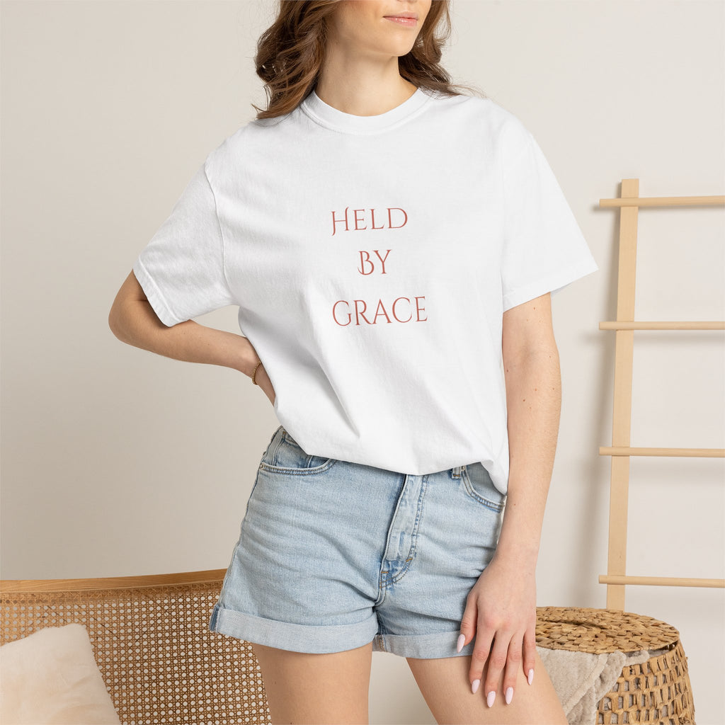 Held By Grace T-Shirt — Floral Cross Back Christian Tee