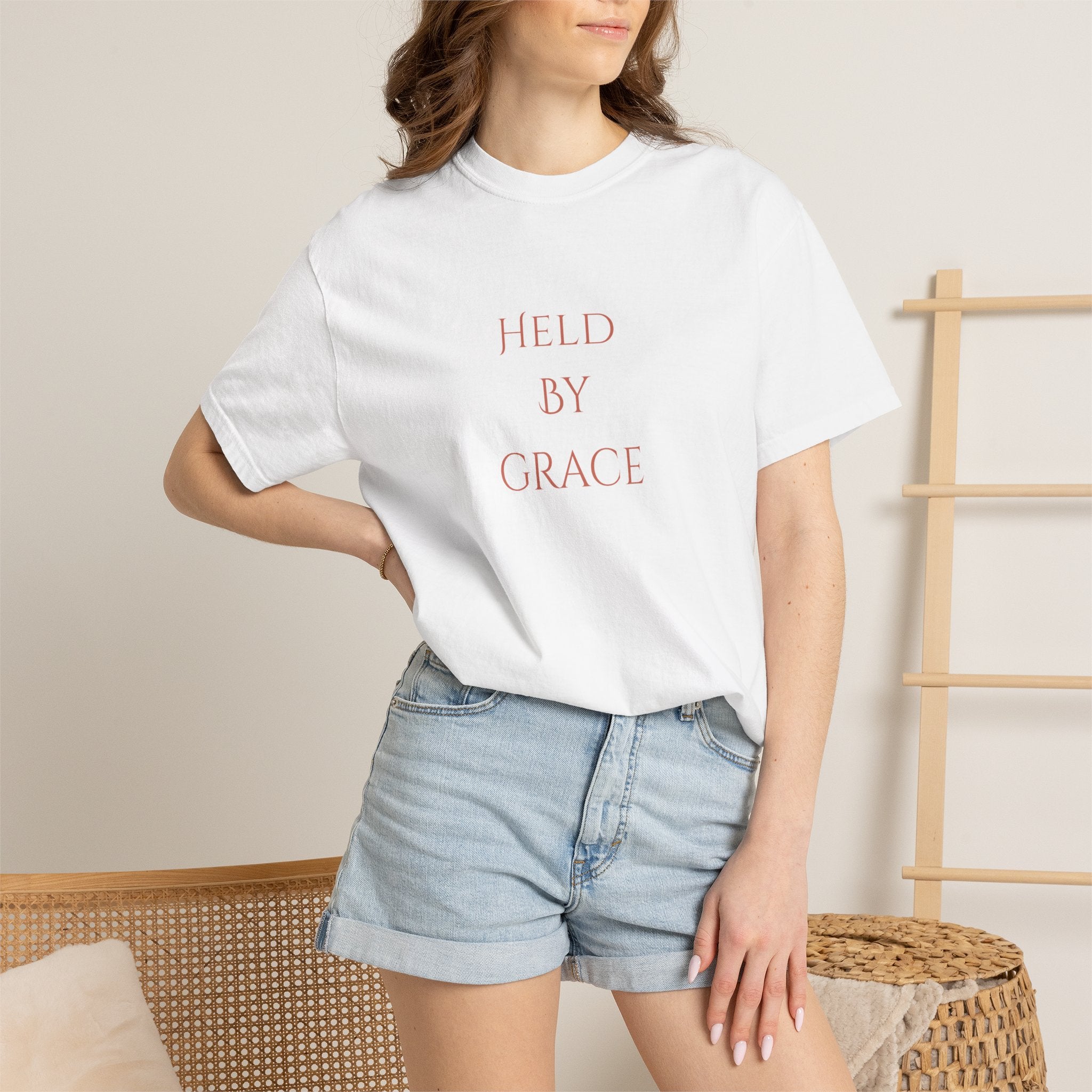 Held By Grace T-Shirt — Floral Cross Back Christian Tee