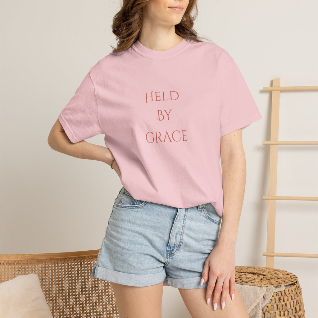 Held By Grace T-Shirt — Floral Cross Back Christian Tee